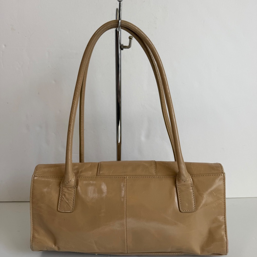 Neutral Leather Shoulder Bag Y2K Tan East West Baguette Studded - Picture 2 of 9